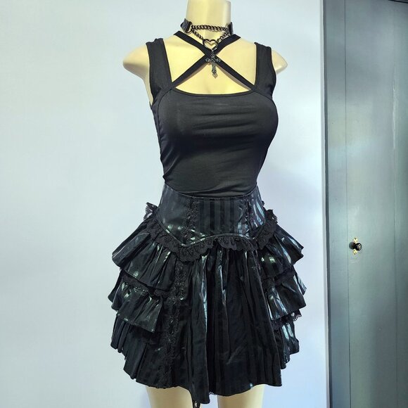 Lip Service Dresses & Skirts - Lip Service Blacklist Layered Black on Black striped Lolita Skirt Size Medium